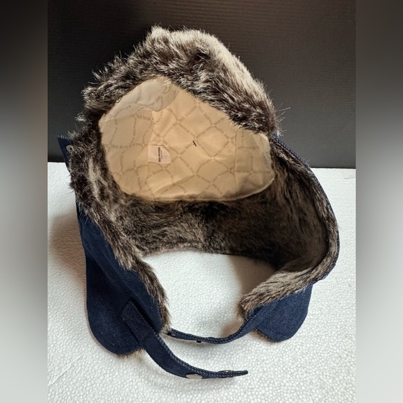 True Religion Blue Denim Trapper Hat with Faux Fur - Picture 12 of 14